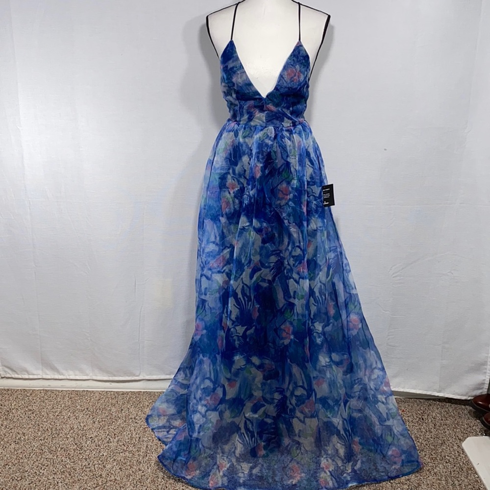 Lulu's Blue Floral Spaghetti-Strap Maxi Dress with Pink Highlights